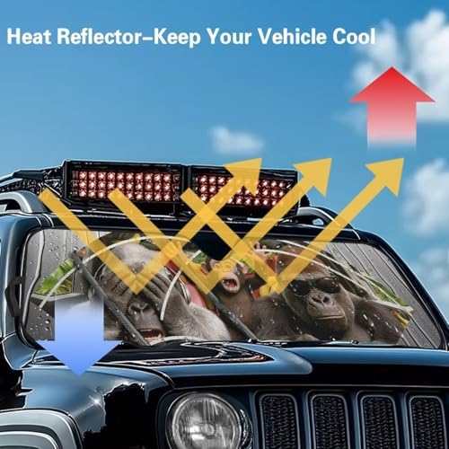Renewold Auto Front Windshield Sun Shade for Jeep Wrangler JL 2/4 Door Jeep Gladiator JT 2020-2023 Foldable Car Window Sunshade Cover Block UV Rays Heat Sun Visor Funny Gorilla Driving Car Accessories