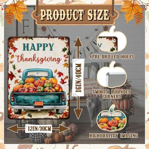 Pumpkin Car Vintage Tin Sign Happy Thanksgiving Metal Wall Decor for Studio Mall Living Room Dining Room 12x16Inch - Image 2