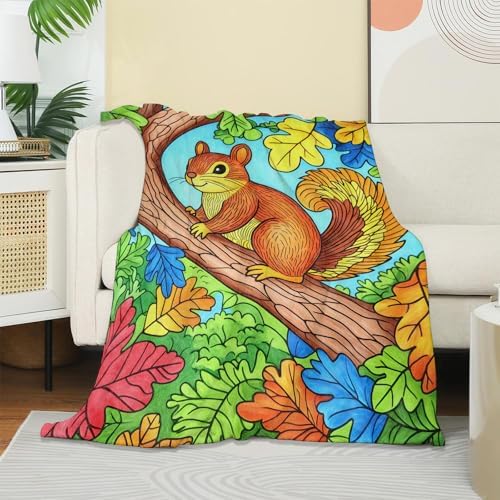 Cute Cartoon Squirrel Blanket, Soft Cozy Warm Throw Blanket for Adults Kids Women, Comfy Lightweight Fuzzy Flannel Blankets for Couch, Travel, Car, Home Decor 80×60 Inch - Image 2