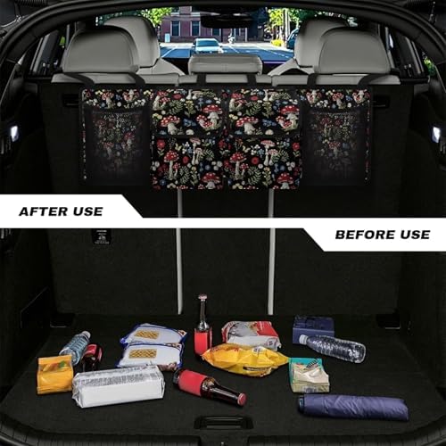 Mushroom Designs Car Trunk Organizer Hanging Car Back Seat Storage Bag with 4 Large Pockets Multipurpose Collapsible Storage Bag Automotive Interior Accessories