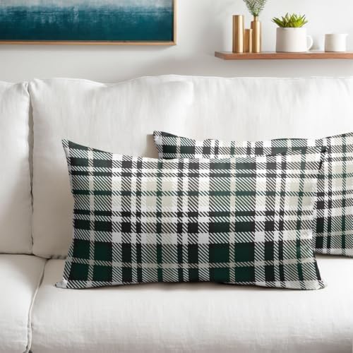 Christmas Plaid Lumber Pillow Covers 12x20 Set of 2 Green Highly Absorbent - Image 2