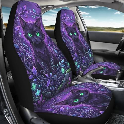 Talayituse Cat Floral Leaf Print Car Seat Cover for Front Seats, Stretchy Soft Vehicles Seat Cover Universal Fit High Back Car Interior Accessories for SUV Van Sedan