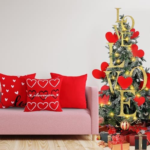 HunnmingRe 17 Pcs Valentines Day Decoration Tree Ornament Extra Large Love Tree Topper Valentine Pillow Cover Romantic Wood Heart Ornament Picks Red for Wedding Holiday Party Anniversary Decor - Image 6