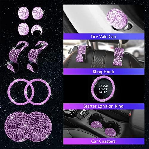 25PCS Bling Car Car Accessories Set,15 Inch Steering Wheel Cover,Shiny License Plate Frame,Center Console Cover and Rearview Mirror Set and Other Car Accessories(Purple) - Image 4