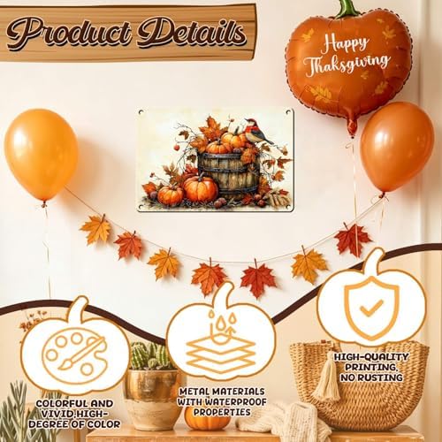 Fall Sign Pumpkin Vintage Tin Sign Happy Thanksgiving 8x12Inch - Image 3