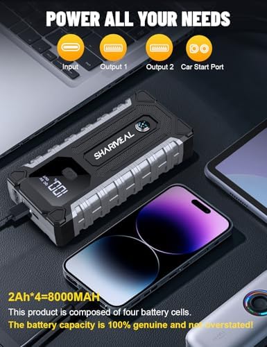 Sharmeal Car Jump Starter 7000A, Jump Starter Battery Pack for All Gas and 12.0L Diesel, 12V Portable Jump Box with LED Light - Image 3