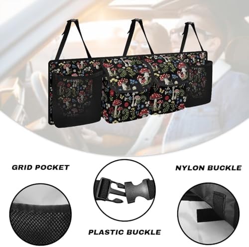 Mushroom Designs Car Trunk Organizer Hanging Car Back Seat Storage Bag with 4 Large Pockets Multipurpose Collapsible Storage Bag Automotive Interior Accessories