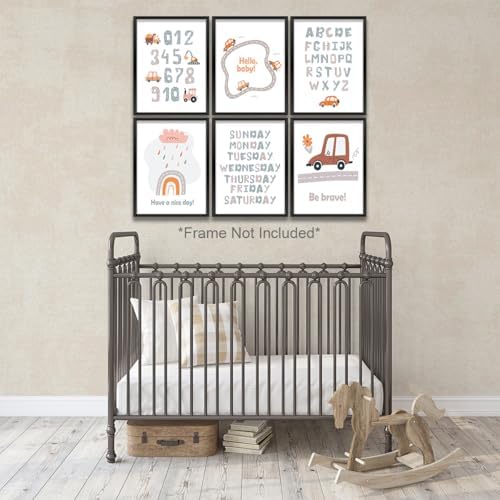 Cute Transportation Vehicle Art Car Prints Wall Art Nursery Decor Boys Room Decor Track Road Alphabet Posters Artwork for Home Son Bedroom Playroom Nursery Wall Decoration (8"x10"，6Pcs, Unframed) - Image 6