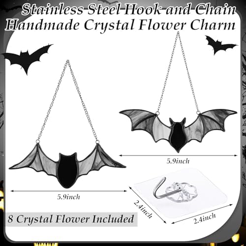 Yalikop 2 Pcs Halloween Bat Suncatcher Decoration Bat Stained Glass Hanging - Image 3