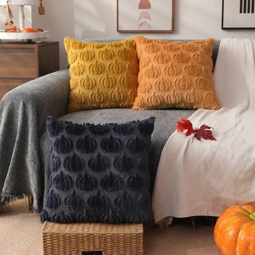 DFXSZ Fall Pillow Covers 18x18 2Pcs Light Orange Pumpkin Fall Decorations - Image 4
