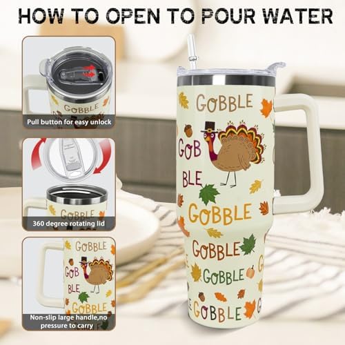 Thanksgiving Tumbler 40 oz Fall Cup Funny Turkey Coffee Travel Mug Stainless Steel Insulated Cups Fall Water Bottle Thanksgiving Decor Gifts for Women - Image 4