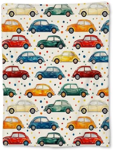 Colorful Vintage Cars Blanket, Soft Flannel Throw Blanket for Couch, Bed, Travel, Living Room & Home Decor, Cozy Lightweight Warm Fuzzy Blankets for Adults Kids Women 80×60 in by TiCaldi