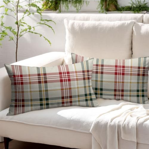 Christmas Plaid Lumber Pillow Covers 12x20 Set of 2 Cream Highly Absorbent - Image 3