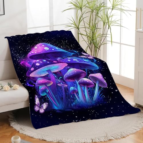 Mushroom Blanket, Purple Mushrooms Throw Blanket, Purple Blankets Stuff Fleece Flannel Plush for Women Men Boys Girls Lovers Adults Soft Bedding Gift for Sofa Bed Office Home Decor 50"X60" - Image 3