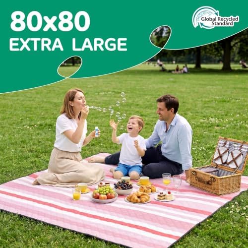 RYCHIC Waterproof Beach Blanket Picnic Outdoor Mat Rug Extra Large Foldable Big Cute Camping Gear Travel Accessories Gift Park Patio Lawn Garden Grass Ground Play Music Festival Concert Essential Pink - Image 2