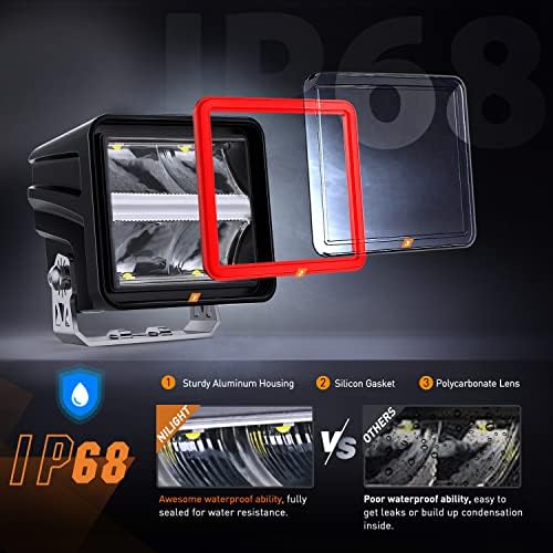 Nilight 3 Inch Cube 20 W 2200LM 10°Super Spot LED Pod Light with DRL