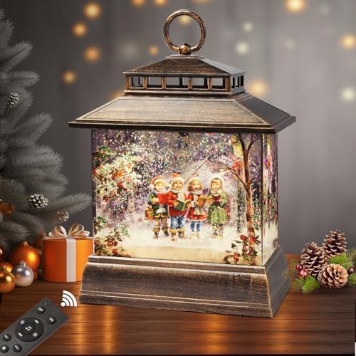 Christmas Snow Globe Lantern Water Glittering Lantern with 8 Songs & 6H Timer Romote Control Christmas Snow Globes USB & Battery Operated for Christmas Festival Decorations Gifts (Christmas Carol) by Xyvoxme