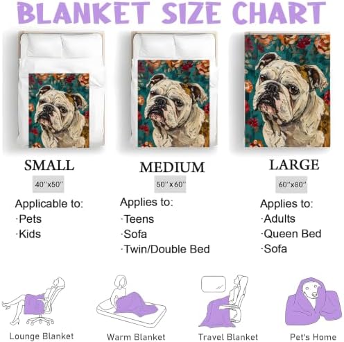 English Bulldog Portrait Throw Blanket Gifts for Women Kids, 40x50in - Image 3