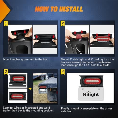 Nilight Steel Trailer Light Boxes Kit w/Oval Tailight Round Marker Lamp