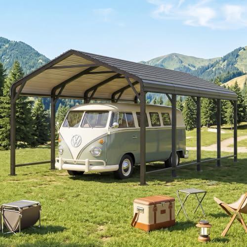 12' x 20' Carport, Heavy Duty Carport with Updated Roof & Enhanced Base, All Weather Steel Car Port, Multi-Use Car Port Garage, Metal Carports for Car, Truck, Boat, Tractors, Party, Grey by FansaFurn