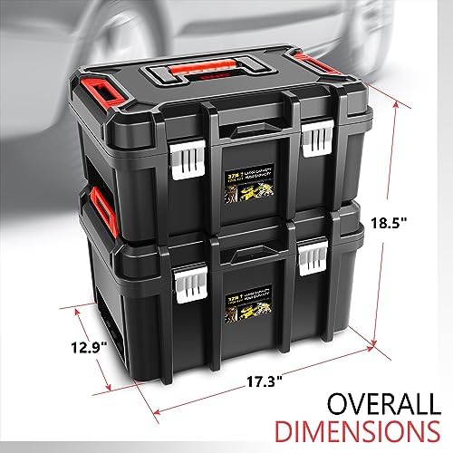 ‎DNA MOTORING 2pcs Tool Boxes Set - Lockable Organizer Storage Portable Toolbox with Removable Tray for Workshop Garage & Household, Large Capacity, TOOLS-00310 - Image 2