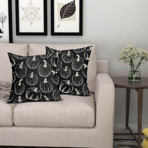 Black Fall Pumpkin Pillow Covers 24x24 Set of 2 Autumn Themed Thanksgiving Cream Print Decorative Throw Pillows Outdoor Pillowcase Farmhouse Linen Cushion Case Decor for Home Sofa Couch Bed - Image 7