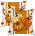 Fall Orange White Pumpkin Pillow Covers 18x18 Set of 2 Stripes by Gohdiwh