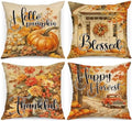 Benjia Fall 18x18 Throw Pillow Covers Set of 4, Watercolor Pumpkin hut car Decorative Holiday Pillow Case 18 x 18 Autumn Cushion Covers Thanksgiving Pillowcase for Indoor Home Bedroom Sofa Decor by Benjia