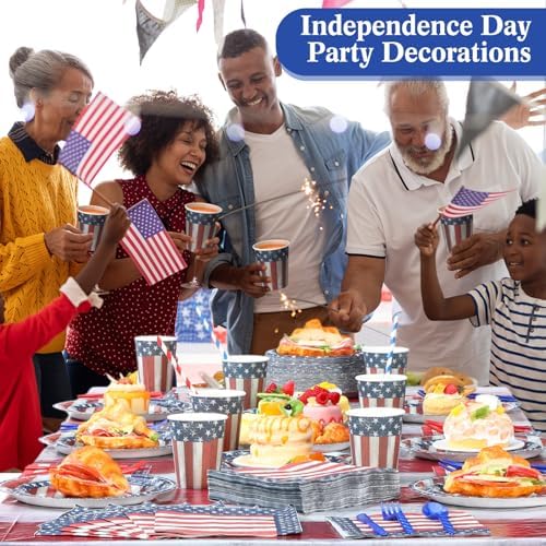 Funnymoom 452 Pcs Patriotic Paper Plates Napkins Party Supplies, Serves 50 - Image 4