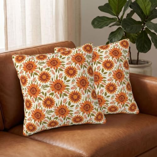 Boho Burnt Orange Abstract Floral Throw Pillow Covers 20x20 Set of 2 - Image 3