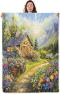 Spring House Flowers Blanket, Soft Warm Cozy Throw Gifts for Adults Kids Women, Lightweight Comfy Fuzzy Flannel Blankets for Couch, Travel, Car, Home Decor 80×60 Inch by Unknown