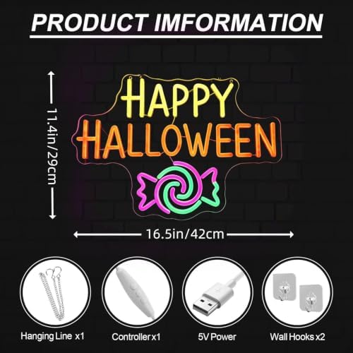 Happy Halloween Neon Sign, Candy Halloween LED Light, 16.5"x11.4" - Image 4