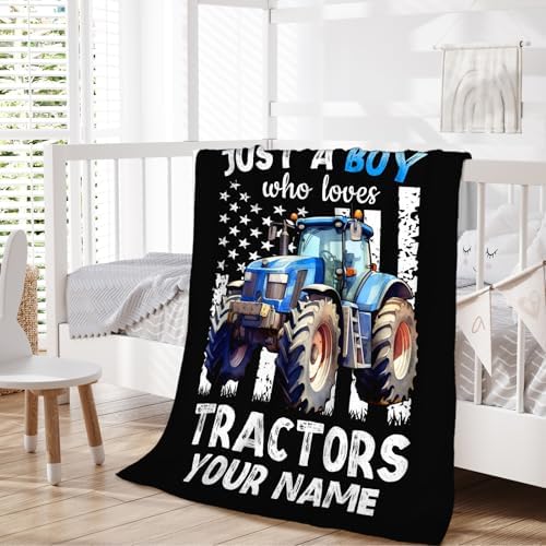 Personalized Tractor Blanket for Boys, Cute Farm Trucks Throw Blanket Gifts for Kids Teens Truck Lovers, 50x60 Inches Custom Name Black Soft Flannel Car Blankets for Couch - Image 6