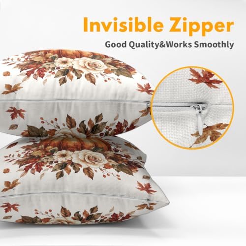 Fall Pumpkin Pillow Covers 24x24 Set of 2 Burnt Orange Maple Leaves Floral Outdoor Throw Pillows Covers Thanksgiving Rustic Decorative Farmhouse Cushion Case for Living Room Couch Sofa - Image 5