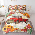 Erosebridal Red Farm Truck Car Bed in a Bag Full Comforter Set 7 Piece,Thanksgiving Pumpkin Fall Leaves Bedding Sets Autumn Harvest Farmhouse Sheet Set with Comforter by Erosebridal