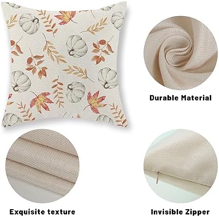 Fall Pillow Covers 22x22 Set of 2 Pumpkin and Maple Leaf Fall Decor Pillowcase Linen Autumn Thanksgiving Decorative Outdoor Throw Pillow Covers Warm Tones Farmhouse Cushion Case for Couch Home - Image 7