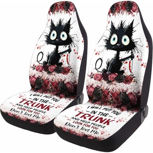 GENANY Spooky Black Cat Car Seat Covers, 2-Piece Front Seat Set