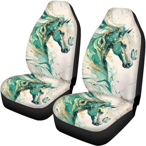 Teal Horse Print Car Seat Covers 4Pcs Front & Rear Breathable Seat Covers Universal Fits for Truck, Sedan, SUV Auto Interior Protector Car Accessories