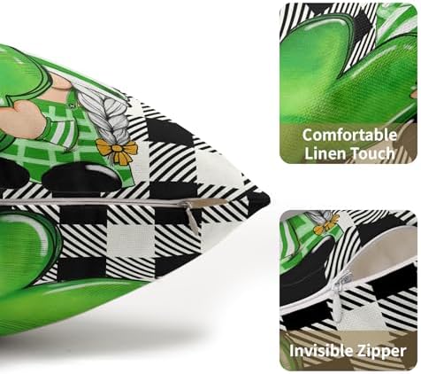 St Patricks Day Pillow Covers 12x20 Set of 2 Shamrock Clover Throw Pillow Covers Spring Pillowcase Linen Decoration Farmhouse Decorative Buffalo Plaid Gnome Cushion Case Couch for Indoor Home Decor - Image 5