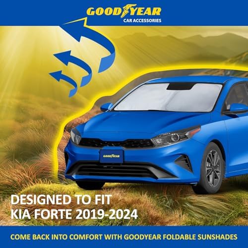 Goodyear Foldable Windshield Sunshade for Kia Forte 2019-2024, Car Accessories, Sunshade Cover, Sun Shade Car Windshield, Window Sun Blocker - GY008232