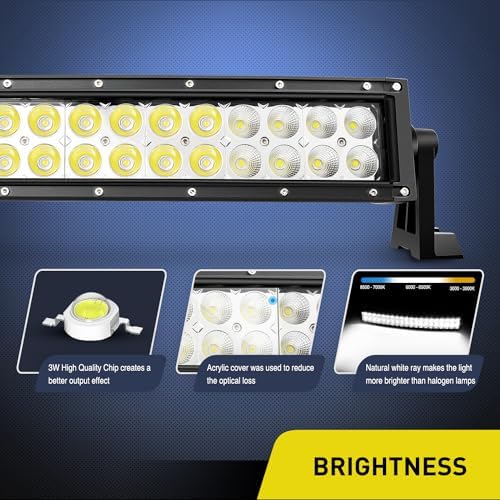 Nilight - 70015C-A LED Light Bar 22Inch 120W Curved Spot Flood Combo LED Driving Lamp Off Road Lights LED Work Light for Trucks Boat Jeep Lamp,2 Years Warranty