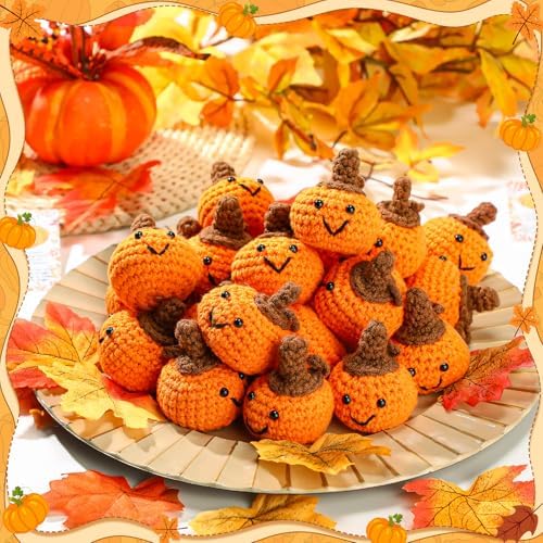 Shappy 15 Sets Thanksgiving Gifts Bulk Small Novelty Fall Pumpkins Crochet Gifts with Positive Cards Organza Bags for Fall Holiday Harvest Party Favors Home Table Decor - Image 5