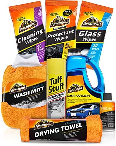 Armor All Car Wash and Cleaner Kit - 8-Piece Complete Set with Wash Concentrate, Wipes, Microfiber Towels & Air Freshener, Gift for Dad