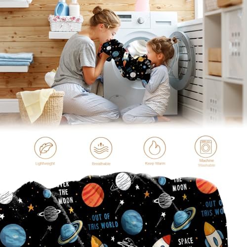 Space Spaceship Blanket Planet Starry Sky Gifts for Kids Boys Adults Men Women Girls Birthday Christmas Halloween Easter Father's Day Dad Husband Boyfriend Son Teens Throw Blanket 50"x60" - Image 6