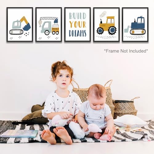 Construction Truck Prints Wall Art Nursery Decor Boys Room Decor Cute Toddler Vehicle Tractor Pictures Paintings Artwork for Home Bedroom Playroom Baby Nursery Wall Decoration (8"x10"，6Pcs, Unframed) - Image 5