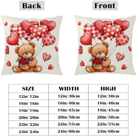 Valentines Day Throw Pillow Covers 20x20 Set of 2 Plaid Heart Balloon - Image 3