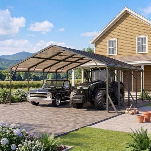 Wisteria Lane 20'x20' Metal Carport with Updated Roof & Enhanced Base, Heavy Duty Canopy Carport Garage, Vertaile for Car, Truck, Boat, Tractors, Party, Dark Gray by WisteriaLane
