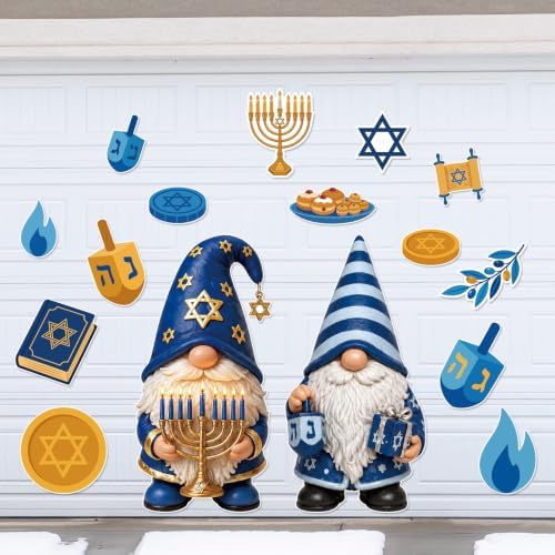 Flutesan 16 Pcs Hanukkah Garage Door Magnets, 26" Gnome Menorah Dreidel by Flutesan