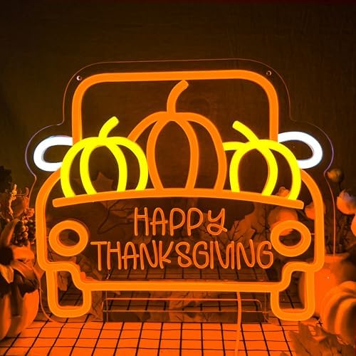 Fall Truck Neon Sign Thanksgiving Neon Light Dimmable Pumpkin Neon Light Sign Happy Thanksgiving Neon Sign for Autumn Wall Decor Kids Holiday Gift by zikdhf