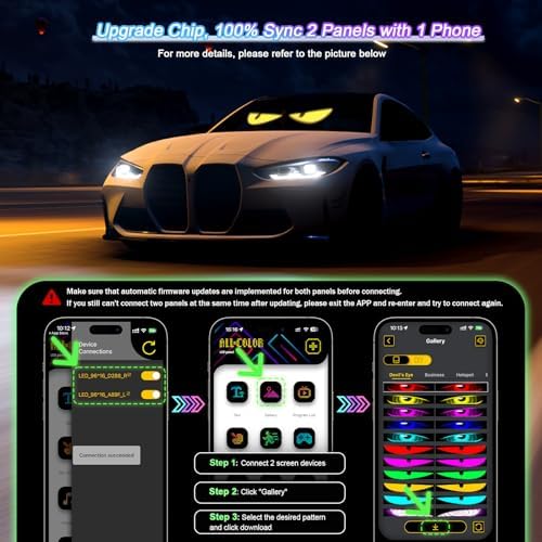 Super RGB LED Devil Eye Lights for Windshield 15"x4" [Advanced Chip, 100% Synced Dual Screen] Dynamic Flexible Programmable Custom LED Eyes Display for Car Motorcycle Window with Remote & APP Control